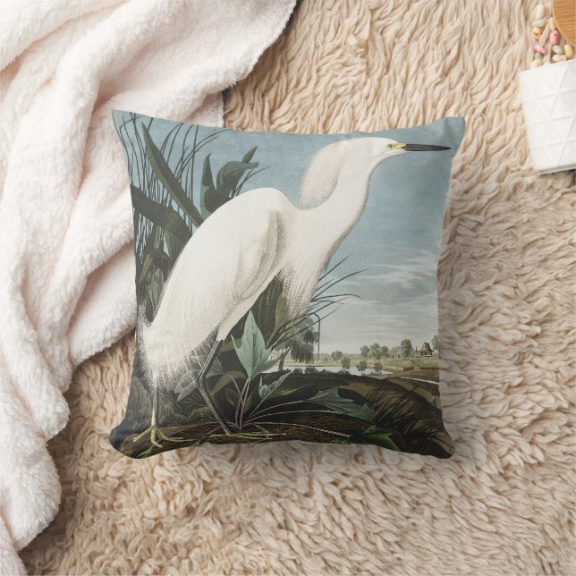 Coussin Gravure vintage d'Audubon représentant l'Aigrette  (Couverture)