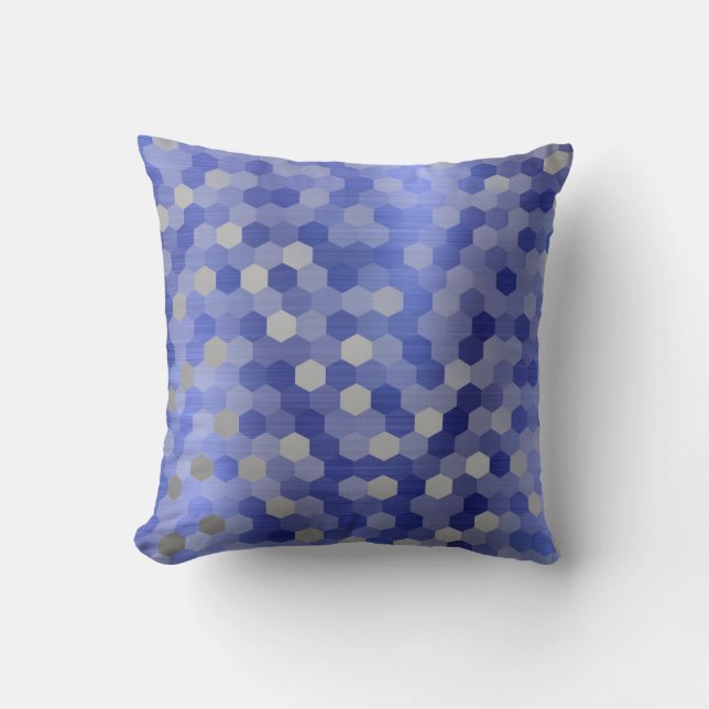 Coussin Gray Argent Cobalt Sapphire Bleu Hexagon Géométrie (Recto)