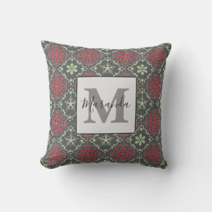 Coussin Gray Elegant Hiver Nordic Snowflake Monogramme