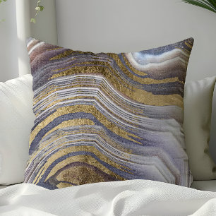 Coussin Gray Et Or Agate Gemstone Géode Moderne tendance