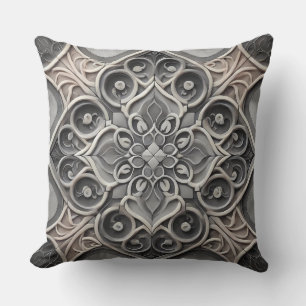 Coussin Gray Gradient Mandala Motif : Serene Mosaic Art