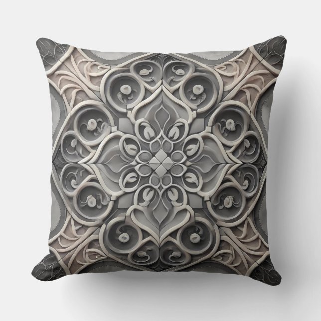 Coussin Gray Gradient Mandala Motif : Serene Mosaic Art (Recto)