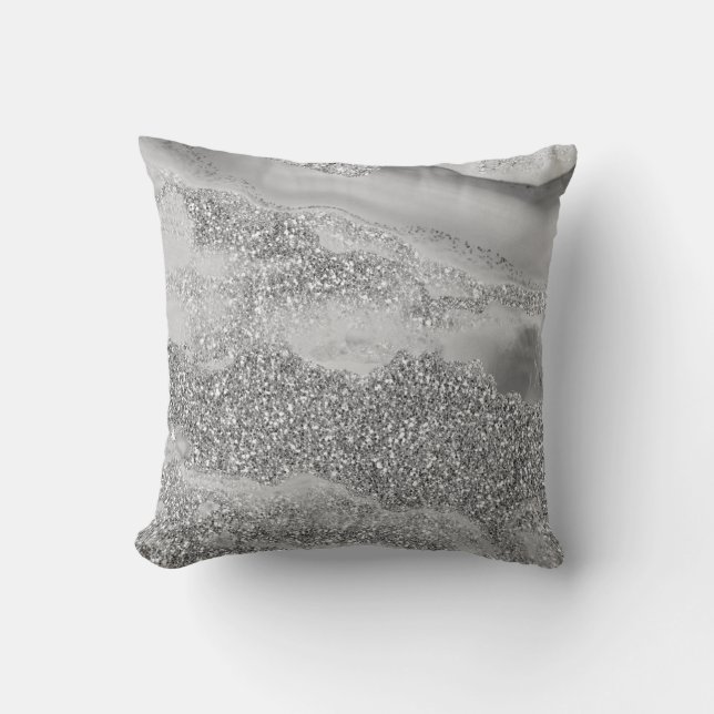 Coussin Gray Parties scintillant Argent Luxe Agate Geode (Recto)