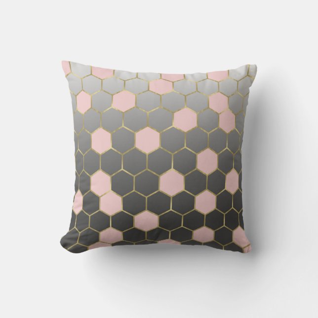 Coussin Gray rose et or Hexagon moderne Glam (Recto)