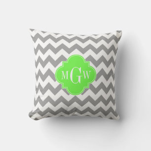 Coussin Gray What Chevron Lime Quatrefoil 3 Monogramme