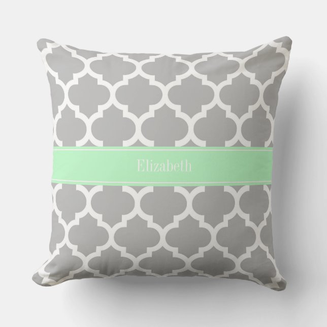 Coussin Gray White Moroccan #5 Mint Name Monogram (Recto)