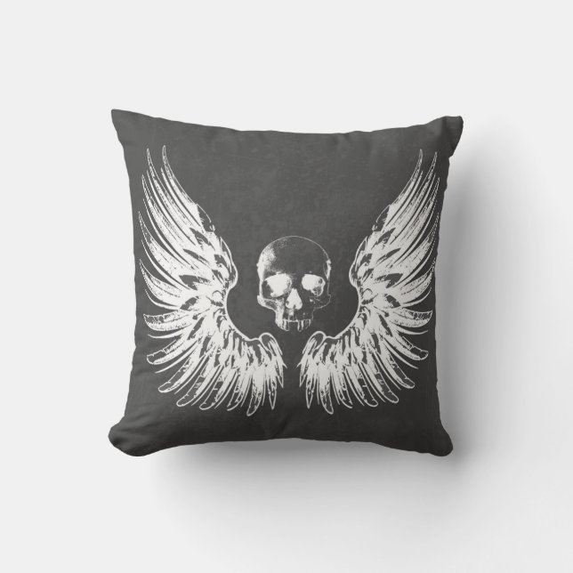 Coussin Gray & White Rock Angel Ailes Crâne (Recto)