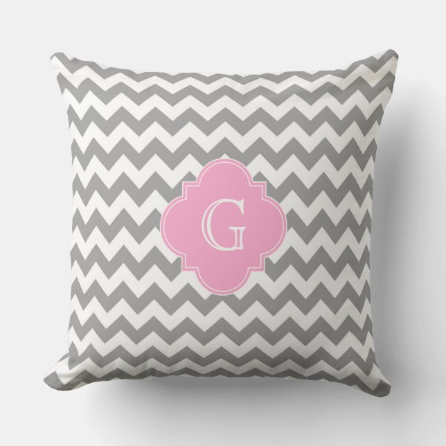 Coussin Gray Wht Chevron Pink Quatrefoil monogram (Recto)