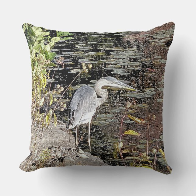 Coussin Great Blue Heron Throw Pillow (Recto)