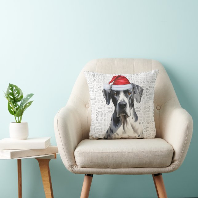 Coussin Great Dane Dog Funny Aquarelle Noël (Chaise)