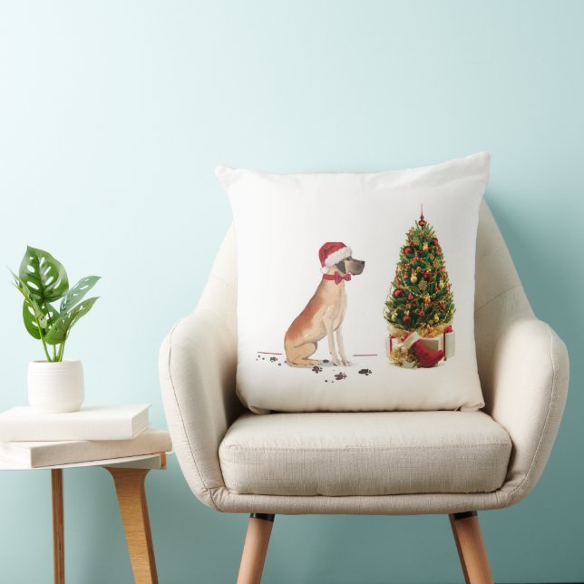 Coussin Great Dane Funny Chien de Noël avec arbre (Chaise)