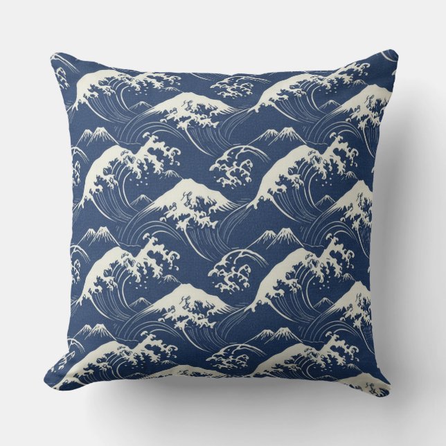 Coussin Great Wave Mandala – Seamless Japanese-Inspired Oc (Recto)