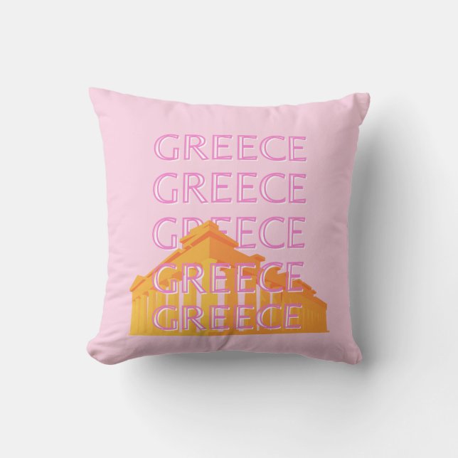 Coussin Grèce, Art Voyage, Rose (Recto)