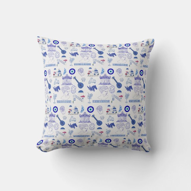 Coussin Grèce Bleu et Blanc (Recto)