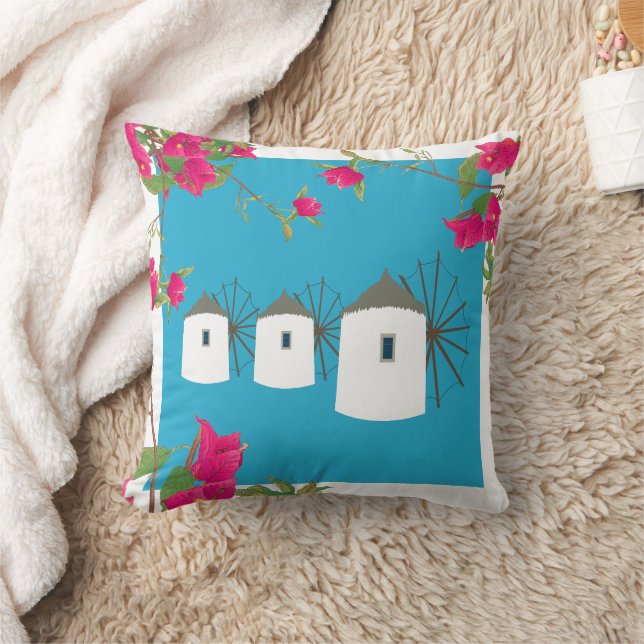 Coussin Grèce Bougainvilliers Ile grecque Moulins à vent (Couverture)