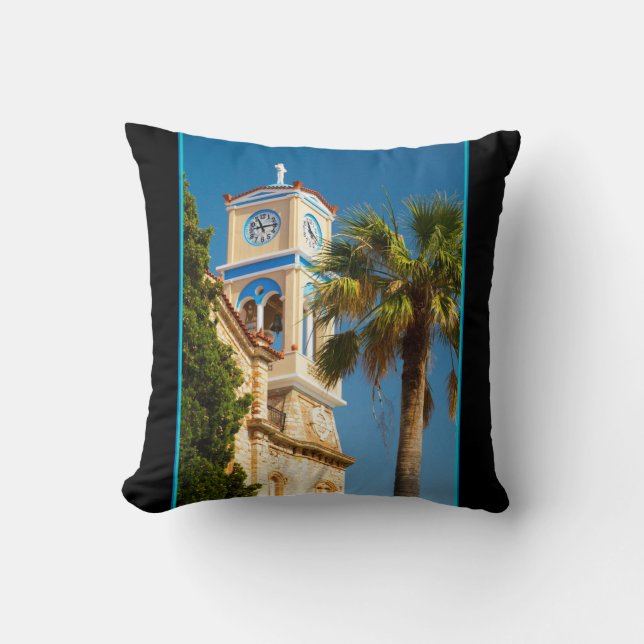 Coussin Grèce - Église grecque orthodoxe avec palmier (Recto)