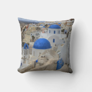 Coussin Grèce, Santorin. Clocher et dômes bleus