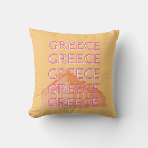 Coussin Grèce Travel Art, Summer Travel Art, Orange