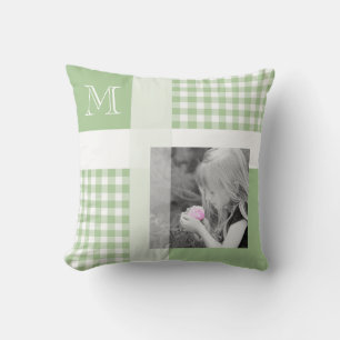 Coussin Green Ajouter Votre Photo En vichy Monogramme Mode