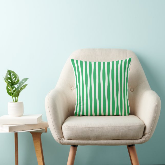 Coussin Green and White Wavy Stripe Throw Pillow (Chaise)
