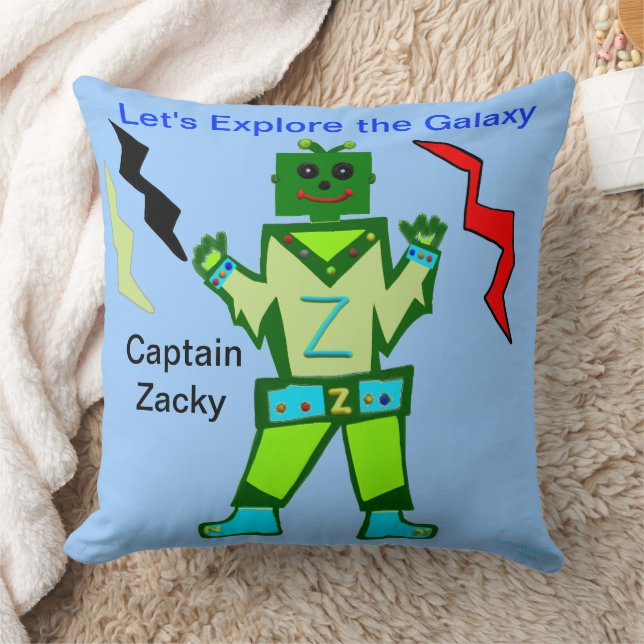 Coussin Green Boy Robot Capitaine Zacky Galaxy Explorateur (Couverture)