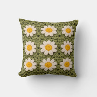 Coussin Green Daisy Granny Square Crochet Pattern Floral R