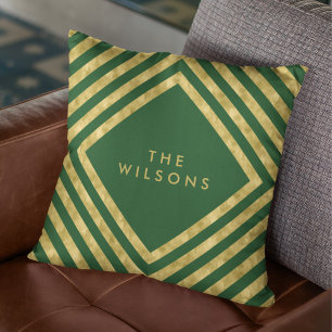 Coussin Green Elegant Name Motif de lignes de Carré géomét
