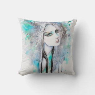 Coussin Green Eyed Ghost Abstrait Imaginaire Art Portrait