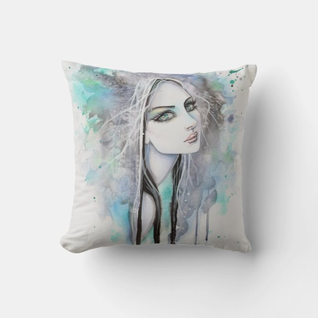 Coussin Green Eyed Ghost Abstrait Imaginaire Art Portrait (Recto)