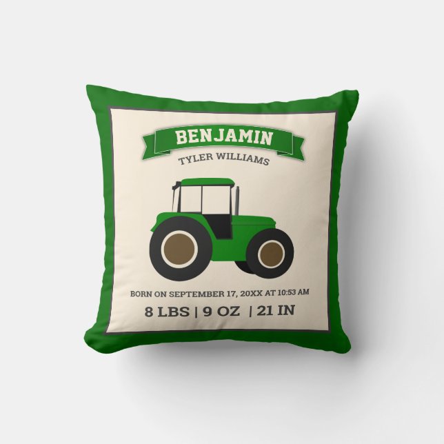 Coussin Green Farm Tractor Bébé Birmingham Stats (Recto)