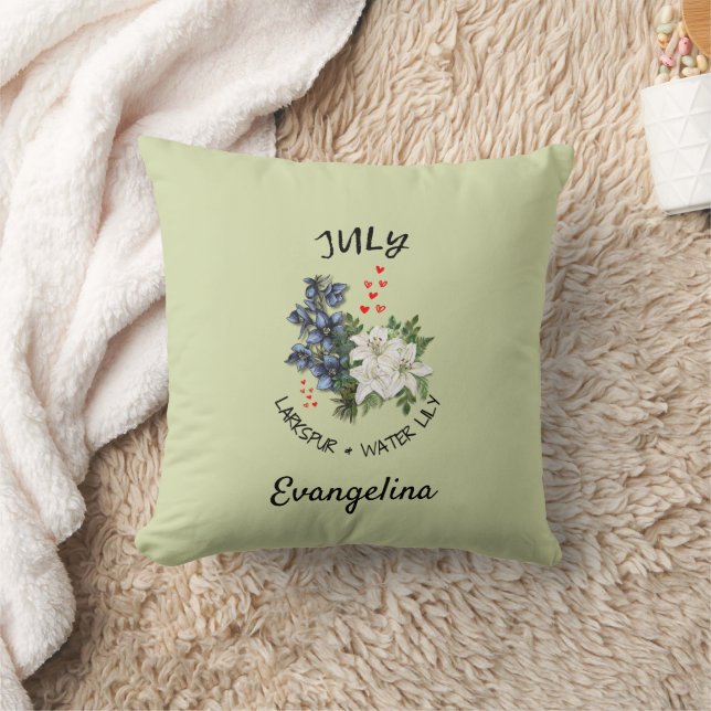 Coussin Green Floral JUILLET Mois de naissance Fleur Nom p (Couverture)