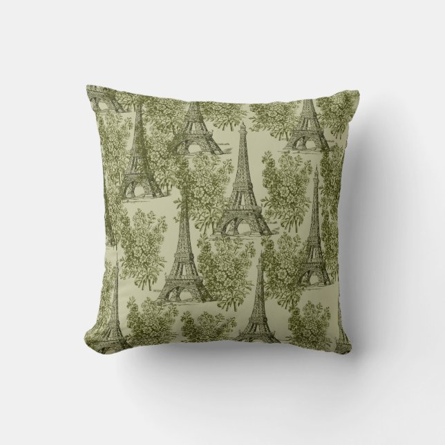 Coussin Green Floral Paris Tour Eiffel (Recto)