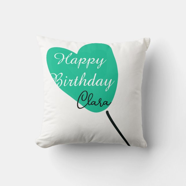 Coussin Green heart happy birthday white black balloon kid (Recto)