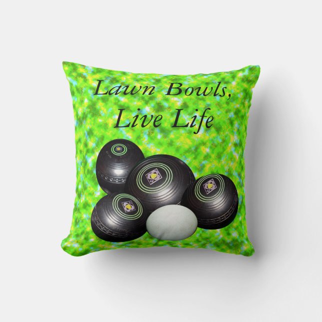 Coussin Green Lawn Bowls Live Life, (Recto)