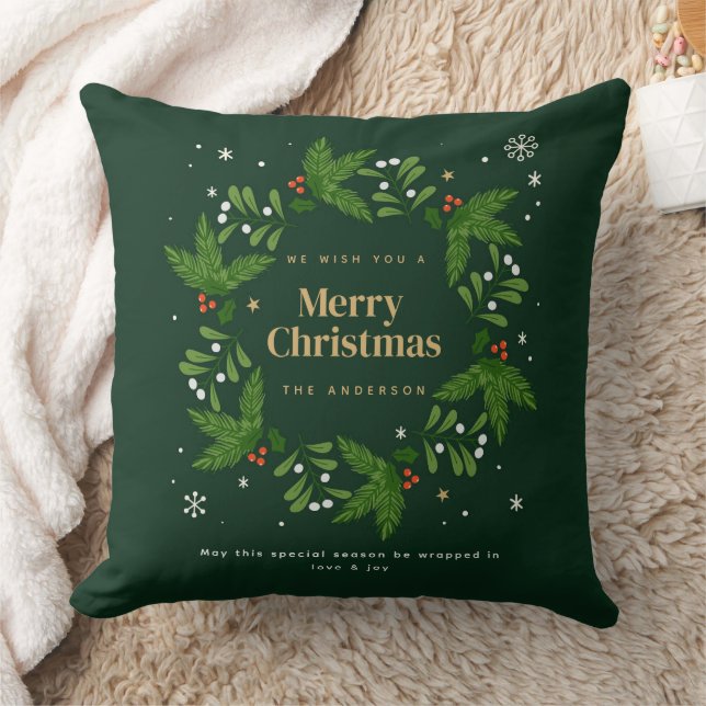 Coussin Green Leave Snowflake Joyeux Noël (Couverture)