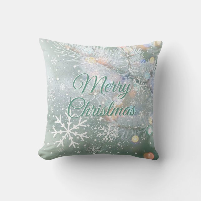 Coussin Green Merry Christmas Snowflakes (Recto)