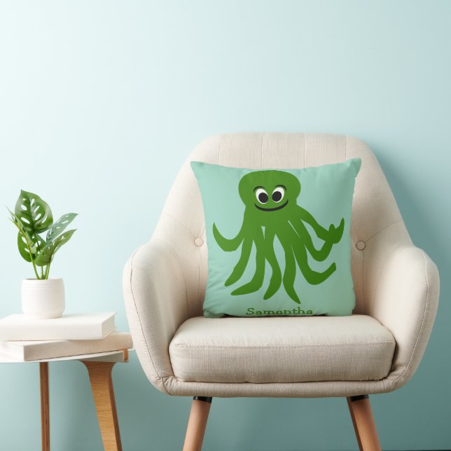 Coussin Green Octopus Design Personalised (Chaise)