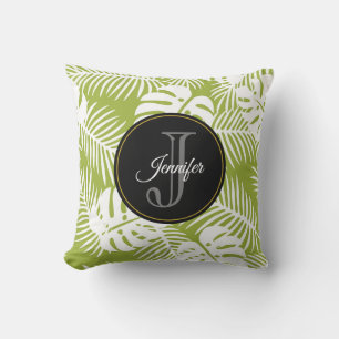 Coussin Green Palm Feuille Rainforest Motif Monogram