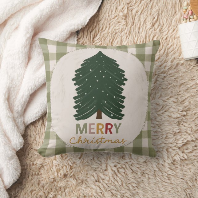Coussin Green Plaid Joyeux Noël pour Rustique Farmhouse (Couverture)