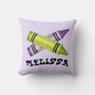 Coussin Green Purple Artist Crayons Enfant fête d'annivers