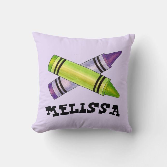 Coussin Green Purple Artist Crayons Enfant fête d'annivers (Recto)
