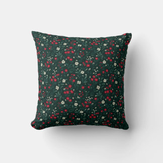 Coussin Green red and white Christmas flowers