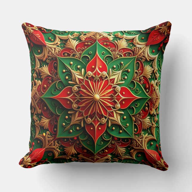 Coussin Green Red Decorative Christmas Throw Pillow (Recto)