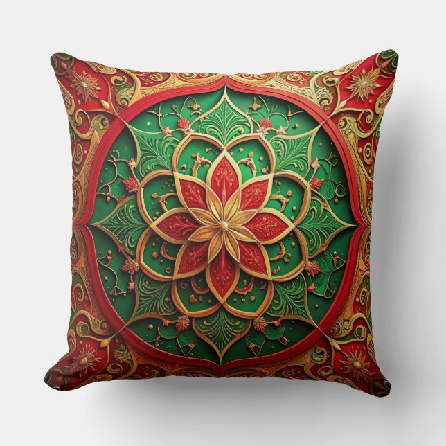 Coussin Green Red Decorative Christmas Throw Pillow (Recto)