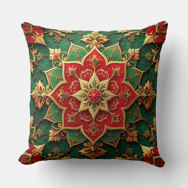 Coussin Green Red Decorative Christmas Throw Pillow (Recto)