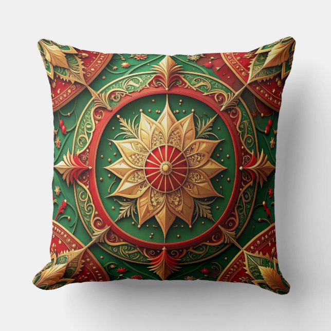 Coussin Green Red Decorative Christmas Throw Pillow (Recto)