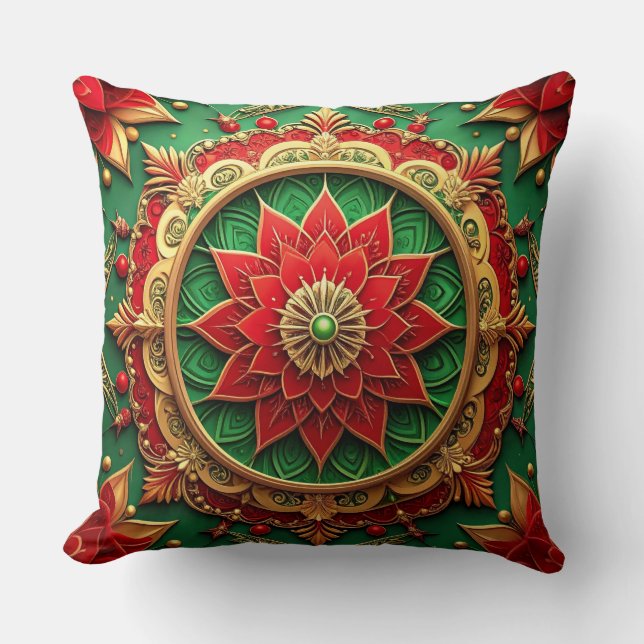 Coussin Green Red Decorative Christmas Throw Pillow (Recto)