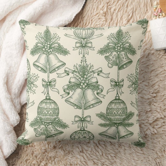 Coussin Green Toile Christmas Bells & Ornaments Pattern (Couverture)