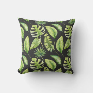 Coussin Green Tropical Feuille Motif Botanique Noir