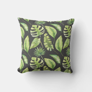 Coussin Green Tropical Feuille Motif Botanique Noir